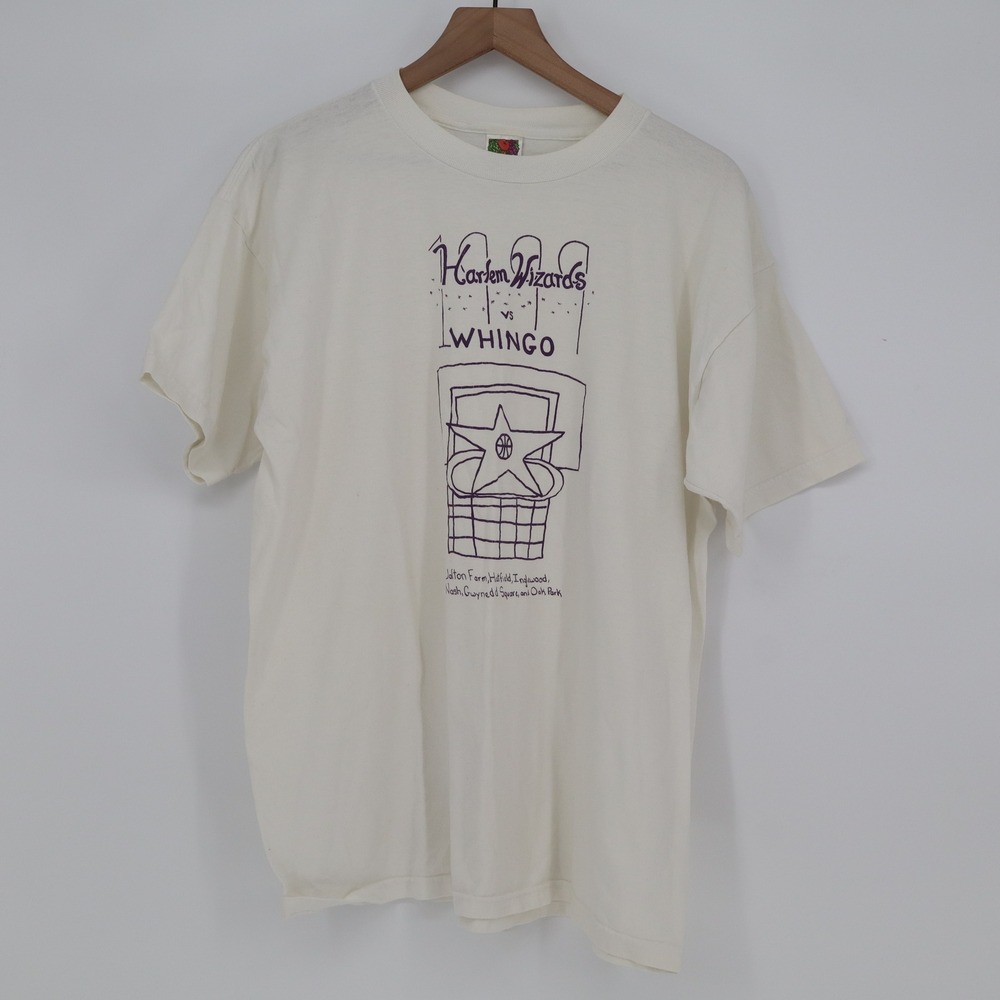 Fruit of the Loom T-Shirt Mens XL Harlem Wizards Whingo Cream Graphic Good